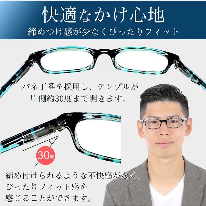 [PrePiar] 老眼鏡 メンズ おしゃれ レディース ブルーライトカット ロイヤルブルー 3ヶ月保証 ケース 鼻パッド