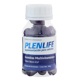 Plenlife Multivitamínico Gomitas Suplemento Azúcar Sabor Mora Azul Frasco 240 Gramos