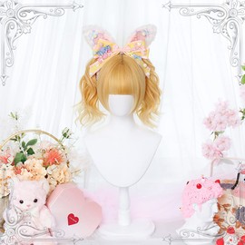 Lolita Wig, Harajuku Style, GAL Set, Blonde, Twin-Tails, Long, Curly Wig, Heat Resistant, For Disguise Wigs, Costume Accessories, Parties, Festivals, Events, Fashionable, Cosplay Wig