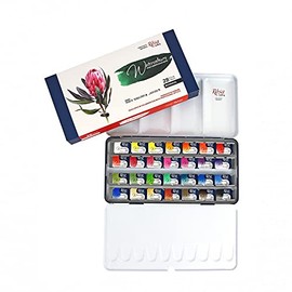 Rosa Gallery Set of Watercolors 'Botanical' unique palette, full pans 2.5ml, metal case, extra fine professional watercolours (28 full pans)
