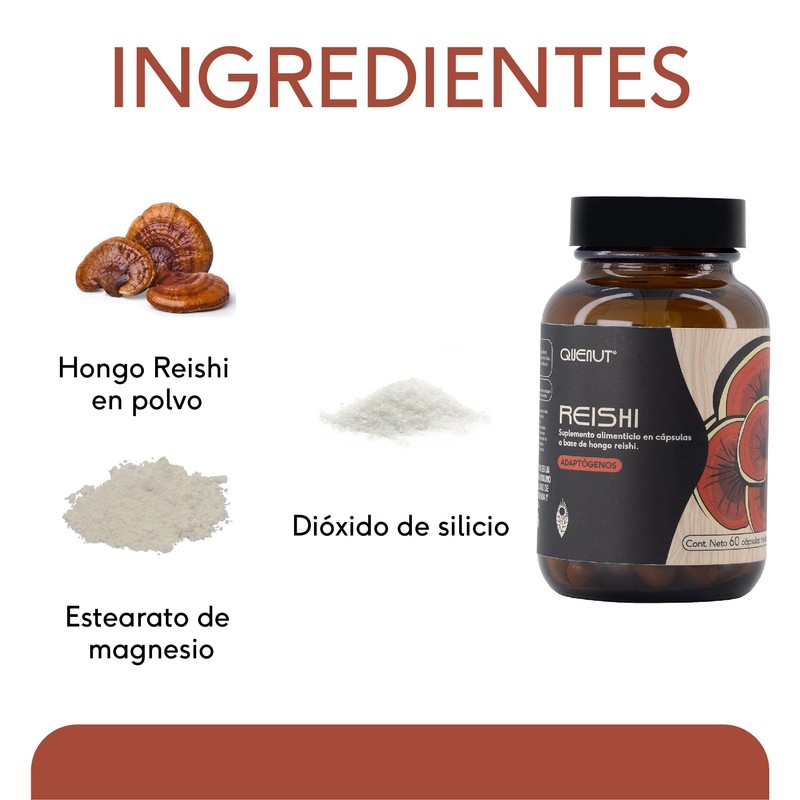 QUENUT | Adaptógeno Orgánico de Hongo Reishi en Cápsula Vegana