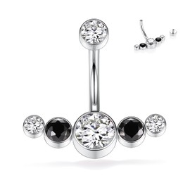G23 Titanium Navel Ring Internally Threaded Belly Button Ring Belly Button Piericing 14G Navel Ring 3/8 inch (10mm) Belly Button Bar Curved Shape with Black CZ Navel Jewellery Navel Piercing