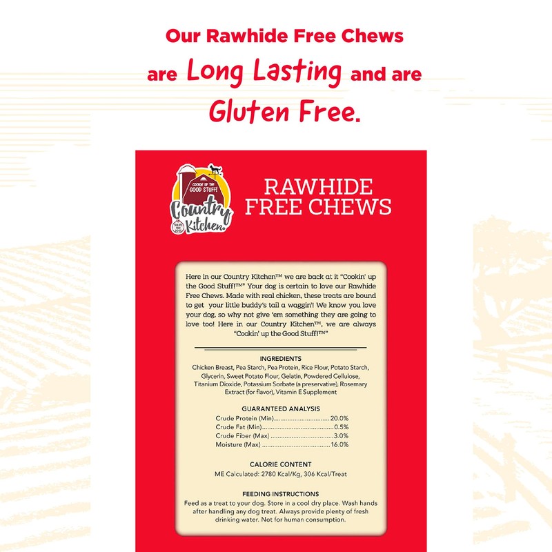 Country Kitchen Rawhide Free Dog Chews, Made with Real Chicken,