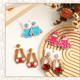 Nosiny 4 Pairs Beaded Derby Earrings Derby Riding Suit Dangle Earrings Kentucky Race Day Horseshoe Earrings Horse Racing Fan Jewelry Horse Racing Accessories