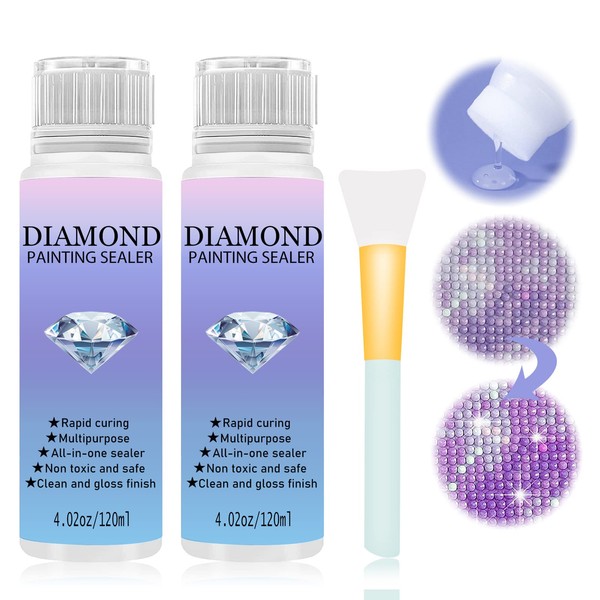 Diamond Painting Sealer, 120ML Fast Drying Diamond Painting Glue, DIY Tool Diamond Art Glue with Sponge Head and Brush, for 5D Diamond Painting, Puzzle, Anti-Shedding & Enhance Brightness (2)