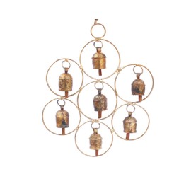 DeKulture Bell Metal Circular Ghantada Wind Chime Hanging Bells for Home Garden Balcony Decor Ideal for New Year Anniversary Birthday Party Decoration (Brown) 9X11.5 (DH) Inches