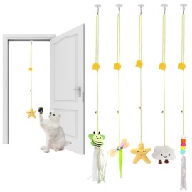 svpfuo Pack of 5 Cat Toys, Cat Toy, Suitable for Cats Self High Bite Resistant Feathers, Hanging Swinging Cat Teaser Stick. Cat Teaser Stick Teaser Toy