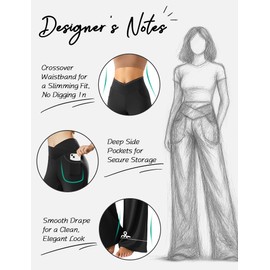 Yogaration Wide Leg Yoga Pants for Women, Crossover High Waisted Lounge Pants with Pockets, Loose Straight Leg Casual Pants for Yoga, Dance, Work, Travel 33''(Black, Small)