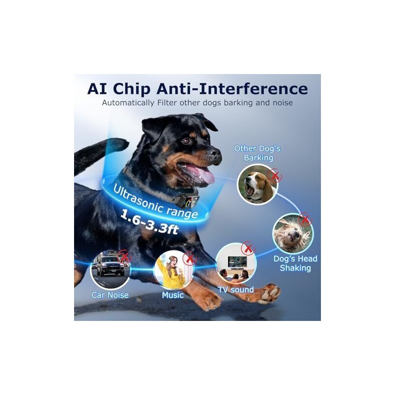 SLAYKAM Bark Collar For Large Medium Dogs Ultrasonic Dog Deterrent