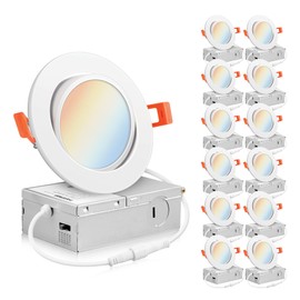PARMIDA (12 Pack) 4 Inch LED Gimbal 5CCT Recessed Lighting, Directional Adjustable Canless Ceiling Light with J-Box, 2700K-5000K 5 Color Selectable, 9W, Eyeball Ultra-Thin Slim Panel, Dimmable, ETL
