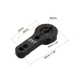 MECCANIXITY 5 Pcs Aluminum Servo Horn 25T Steering Arm 35mm Length Black Suitable for DIY RC Car/Boat/Airplanes Boat Model Accessories with 2 Pcs Screws