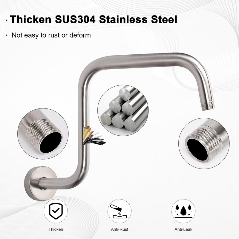 HarJue S Shaped Shower Arm, High Rise Shower Head Extension