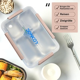 Donkoy 304 Stainless Steel Lunch Box with 4 Compartments 1100 ml, You Can Store Different Foods Separately, Stainless Steel Tin, Ideal for All Ages: Perfect for Adults (Pink)