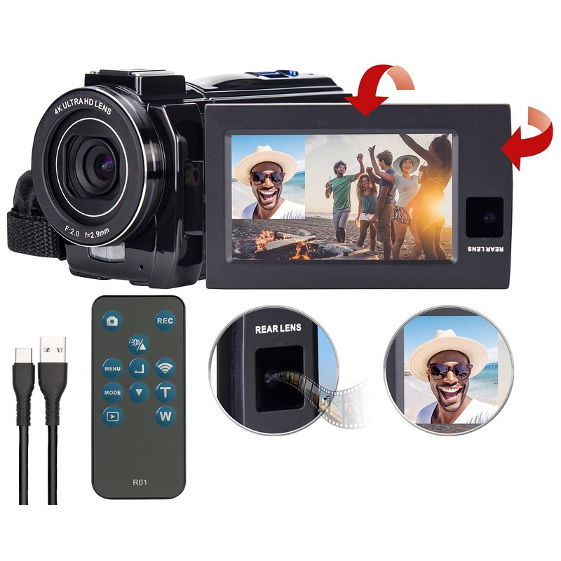 Somikon Videocam: Dual Lens 4K UHD Camcorder with Sony Sensor