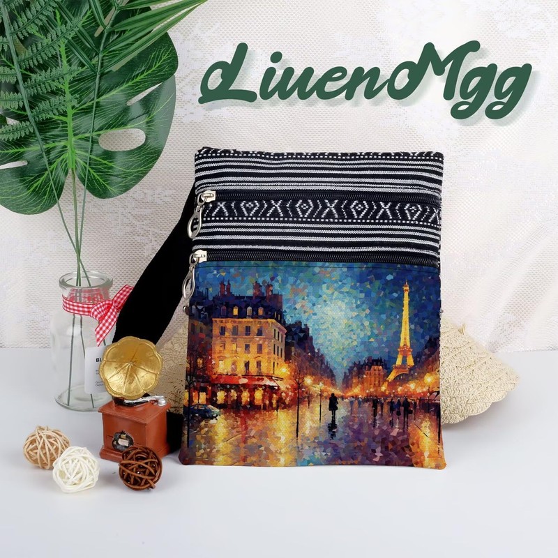 LiuenMgg Paris Eiffel Tower Messenger Bag Small Ethnic Pattern Printed