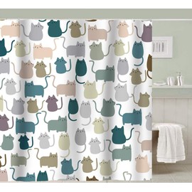 Sunlit Design Lovely Multicolor Cartoon Cats Fabric Shower Curtain, Cute Cats Bathroom Decoration Curtains