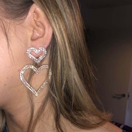 Aneneiceera Vintage Crystal Heart Earrings Gold Cz Heart Dangle Earrings Rhinestone Heart Stud Earrings Cz Paved Heart Hoop Earrings Wedding Bridal Love Earrings for Women(Gold B)