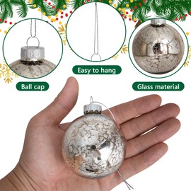 Deloky 8 Pcs Mercury Glass Christmas Hanging Ornaments- Silver Christmas Balls Finials Glass Ornaments for Tree- Vintage Christmas Ball Drop Tree Decoration for Christmas Holiday Party Home Decor