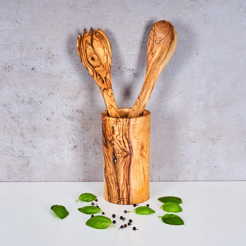 Utensil Holder Olive Wood Approx. Height 16 cm Cutlery Holder