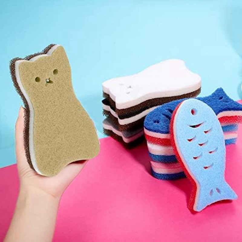 Haskoss 8 Pcs Kitchen Scrubs Sponge Cat Fish Cleaning Sponge