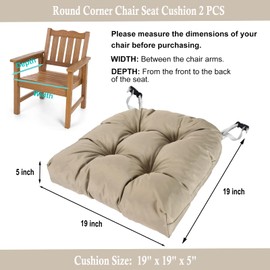 zen shi fu Outdoor Chair Cushions, Set of 2 Waterproof Thick Foam with Adjustable Straps, Fade Proof Sun Resistant for Wicker Patio Chair Furniture Seat (Kahaki, 19x19x5 inch (Pack of 2))