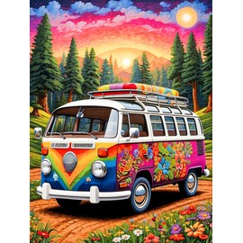 Jawecci Bus Diamond Painting Adults, 5D Diamond Painting Pictures Adults Beginners, DIY Round Stones Diamond Art Set, Diamond Painting Children for Home Decor, 30 x 40 cm