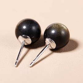 Jewboo Obsidian 925 Sterling Silver Studs Earrings for Women Men Simple Round Beads Crystal Jewelry Gifts 8mm