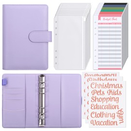 SKYDUE A6 Budget Binder,Money Organizer for Cash with 8pcs Zipper Envelopes,12pcs Expense Budget Sheets & 24 Rose Gold Sticky Labels,Money Saving Binder for Budgeting