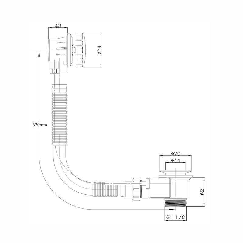 ENKI, W39, Chrome Bath Waste with Overflow and Chrome Pop