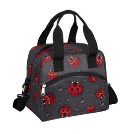 Funny Animal Ladybug Insulated Lunch Bag with Detachable Shoulder Strap Tote Bag for Women Men Adult Reusable Containers Organizer Thermal Cooler Bag for School Work Travel Lunch Box