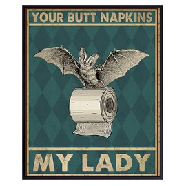 Your Butt Napkins My Lady - Gothic Bathroom Decor for Women - Bat Wall Decor - Funny Guest Bathroom Wall Art - Toilet Paper Art Decorations - Restroom Sign - Bath Picture - Powder Room Artwork