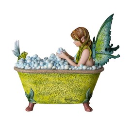 SUMMIT COLLECTION Gifts Whimsical Amy Brown Decorative Fairies Love Bubble Baths Green Fairy with Pixie Frog in Bathtub Statue Figurine Fantasy Art Polyresin Home Decor 7.08" H