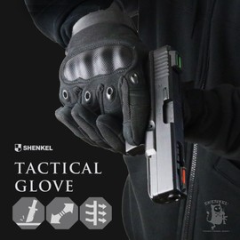 SHENKEL フルフィンガー カーボンナックルガード付き タクティカルグローブ BK ブラック 黒 L glove-008bk-L