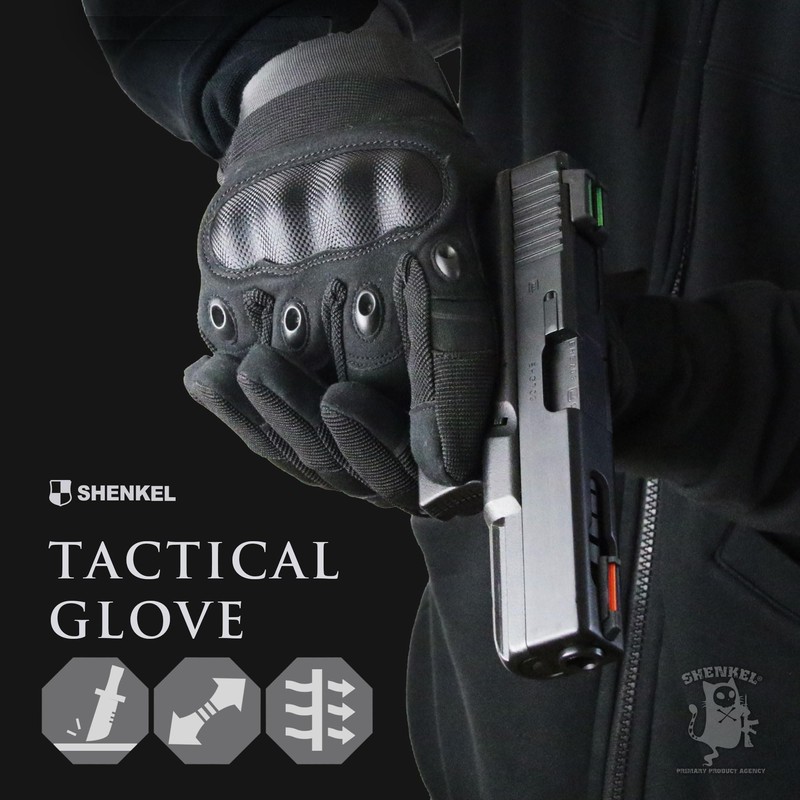 SHENKEL フルフィンガー カーボンナックルガード付き タクティカルグローブ BK ブラック 黒 L glove-008bk-L