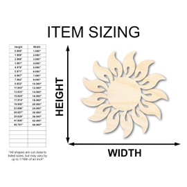 Unfinished Wood Radiant Sun Silhouette | Summer | Celestial | Craft Cutout | up to 46" 6" / 1/8"