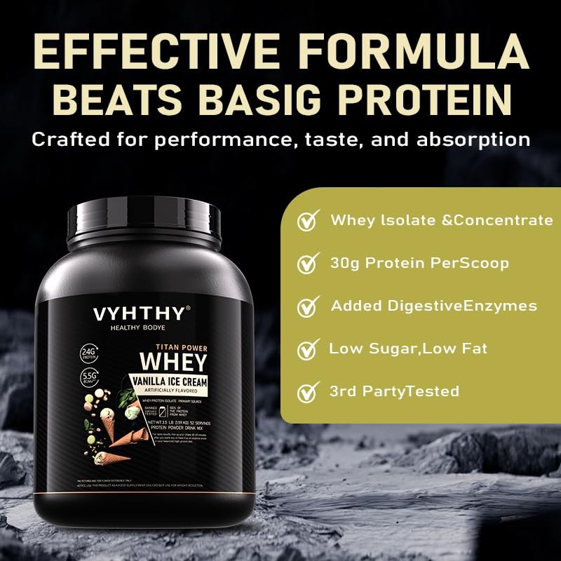 VYHTHY Vanilla ICE Cream Whey Protein Powder - 24g Protein