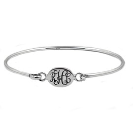 LGU Sterling Silver Polished Monogrammable Engravable Oval Bangle Bracelet (7 Inches)
