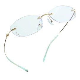 LifeArt Blue Light Blocking Glasses, Computer Reading Glasses, Anti Blue Rays, Reduce Eyestrain, Rimless Frame Tinted Lens with Diamond, Stylish for Men and Women (+3.00 Magnification)