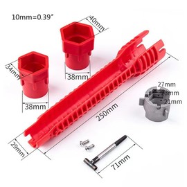 1 Set Faucet Wrench Tool,8 in 1 Sink Spanner Tool with Red ABS Plastic Shell Anti Slip Rectangular Pattern,Multifunctional Sink Wrench,Practical Tap Wrench Tool,for Toilet Bowl,Kitchen Plumbing