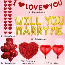 Will You Marry Me Decoration - 545 Pieces Marriage Proposal Engagement Decoration Set Latex Balloons Banner Heart Rose Petals Hanging Decorations with Love Hearts for Valentine's Day Weddings Marriage