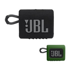 JBL GO3 Waterproof Wireless Bluetooth Speaker Bundle with Deluxe CCI Protective Silicone Carrying Sleeve (Black - Green Sleeve)
