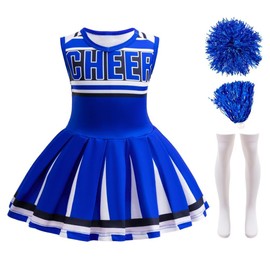 Lito Angels Cheerleader Costume Dress Outfit Fancy Dress with Pompoms and Socks for Toddler Girls Size 3-4 Years 104 Blue