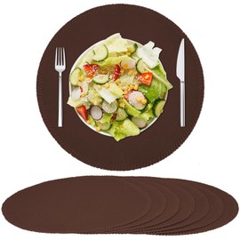 Rinpon Cloth Round Placemats Set of 8,Rustic Linen Type Fabric Placemats Machine Washable Placemats Heat Resistant Placemats Wrinkle Free Thick Polyester Kitchen Place Mats for Dining Table-Dark Brown