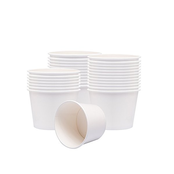Belinlen Ice Cream Cup Paper Soup Cups (White) 50 Count 8 oz, Disposable Dessert Cups for Hot or Cold Food