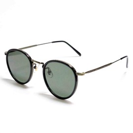 [FashionBerry] ブラック・アンティークゴールド×グリーン サングラス 度なしメガネ ファッションメガネ めがね 眼鏡 メンズ レディース 丸 四角 透明 色付き 小さい 大きい 軽い ゴルフ 運転 車 釣り uvカット 登山 夏 旅行 紫外線カット 1050509-F-700