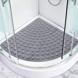 EXGUEACK Corner Shower Mat: 21"x21" Anti Slip Mat for Corner Shower | Triangle Rubber Bathtub Mats with Suction Cups, Corner Shower Mats for Inside Shower for Elderly, Machine Washable(Grey)