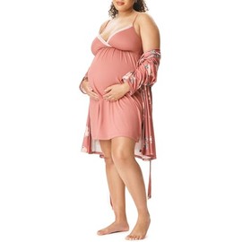 Motherhood Maternity Womens Nursing Nightgown and Robe Set for Labor Delivery and Breastfeeding, WITHERED ROSE/ROSETTE PRINT, Large