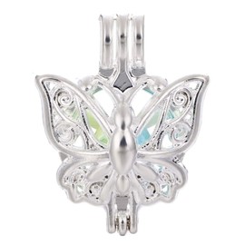 Vie Jeune 10pcs Grace Butterfly Pearl Cage Bright Silver Beads Cage Locket Pendant Jewelry Making-For Oyster Pearls, Essential Oil Diffuser, Fun Gifts (Butterfly)
