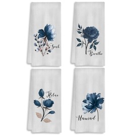 COWEB Boho Botanical Bathroom Hand Towels Set of 4, Relax Breathe Soak Unwind Decorative Hand Towels for Gym Yoga Spa Bathroom Decor, 16x24 Inches(Style F)