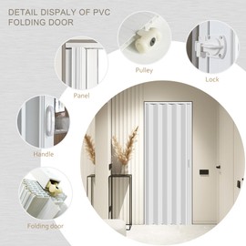 HARDJULAN 30X79in Interior Folding Accordion Doors for Living Spaces,White PVC,Handle Latch Includes